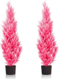 5 Feet Pre-Potted Evergreen Outdoor Artificial Cedar Tree for Front Porch Decor, Outdoor Entryway Decor Fake Tree, Tall Faux Tree with UV Resistant Coating (2 Pack)