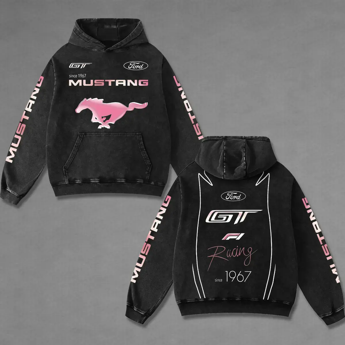 Retro Mustang GT Racing Washed Hoodie Vintage Motorcycle, Motor Speed Racing Sportbike Graphic Merch, Acid Washed Streetwear Clothing, Unisex Dirt Bike Racing Hoodie, Vintage Motorsport Hoodie, Speed Culture Men's Wear, Designed for Biker