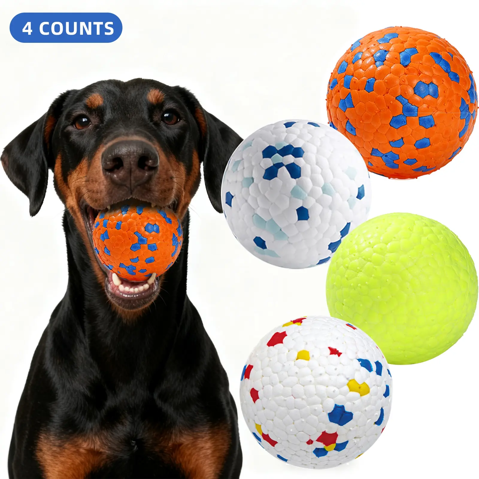 4-Piece Natural Dog Toy Set, Bite-Resistant Interactive Chew Popcorn Ball Interactive Training Pet Toys, Ideal for Multi-Pet Families