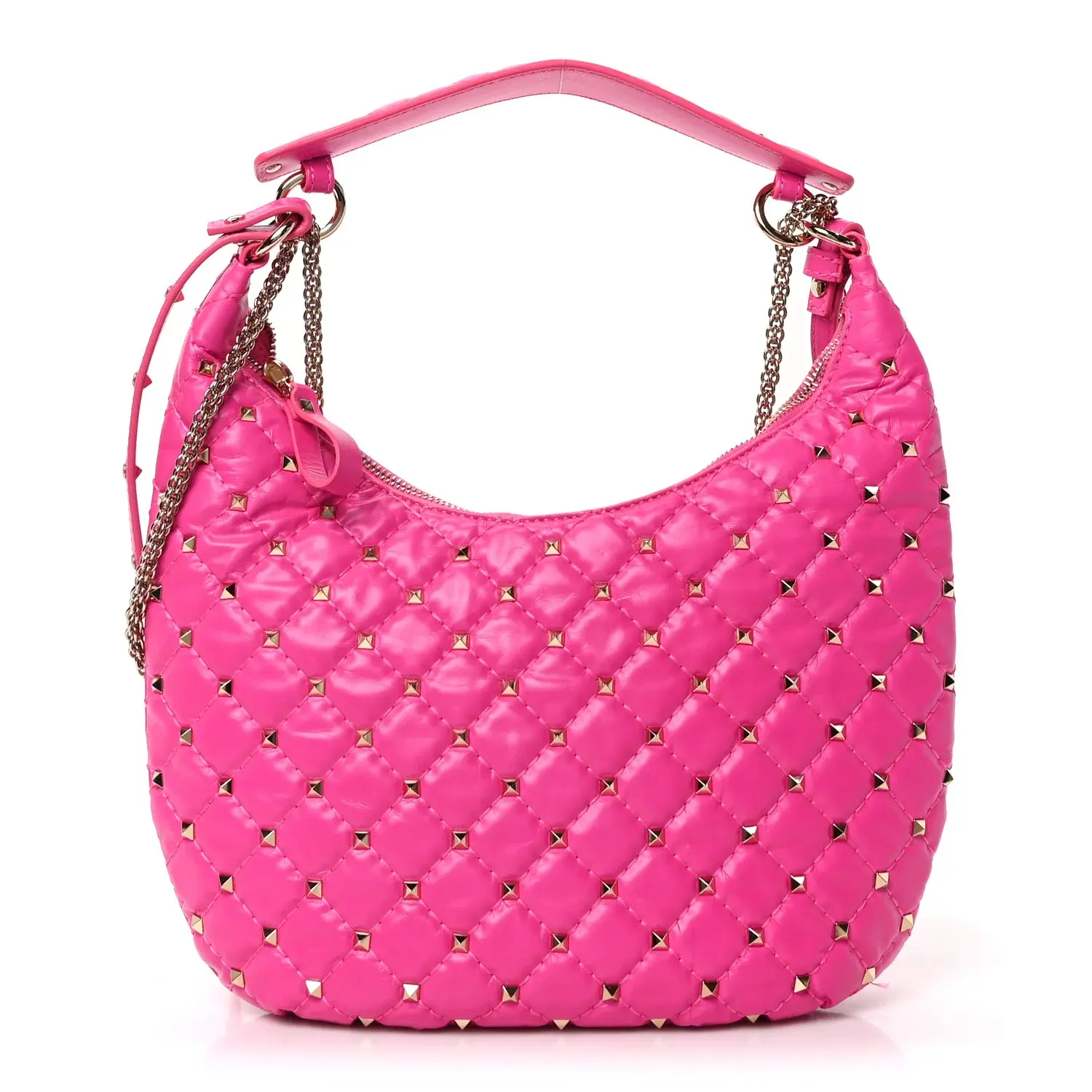 Pre-owned Valentino Leather Shoulder Bags Garavani Nappa Small Rockstud Spike Hobo Fuxia