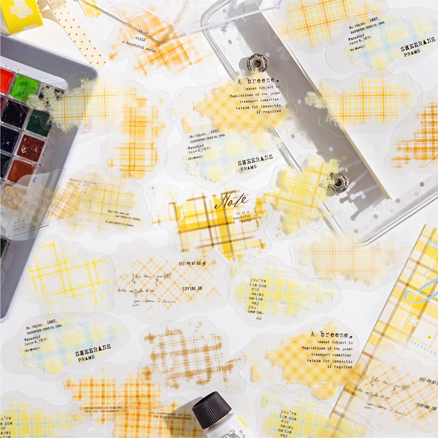 30 Sheets/Pack PET Material Colorful Grid Pattern Stickers, Decorative Diary Water Bottle Labels, Handmade Craft Supplies, Perfect for DIY Projects, Art Stickers, Scrapbooking, Scrapbook Accessories, Decal Sticker
