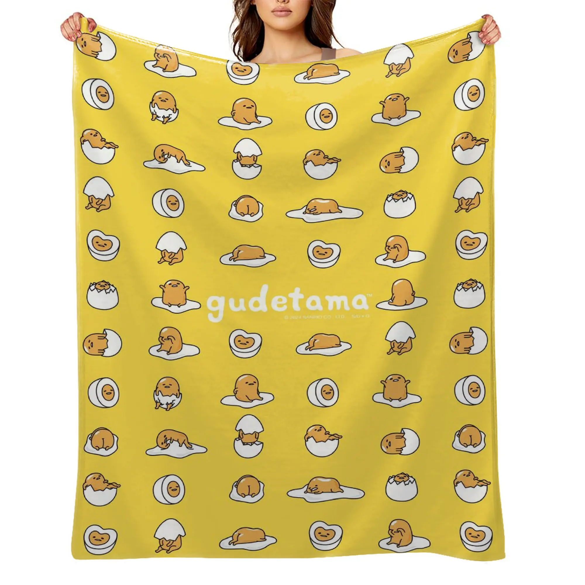 Licensed Gudetama Theme Anime Print Flannel Throw Blanket - Ultra Soft, Wrinkle Resistant, Anti-Shrink, Quick-Dry, Machine Washable Cozy Style Throw for Kids - Perfect Gift A-41