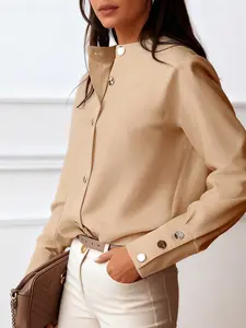 Women's solid color fashionable casual button-down Blouse shirt, suitable for spring and summer, suitable for home, indoor, and outdoor wear