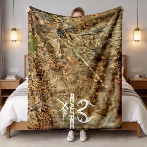 Realtree Xtra Fall Camo Flannel Blanket, Large Size Soft Lightweight Warm, Multifunctional Blanket, Perfect for Bed Sofa Office Camping Travel, Ideal Gift, Soft Cozy Blanket