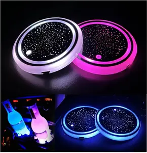 USB Rechargeable LED Car Cup Holder Lights, Waterproof Color Changing Luminous Cup Coasters 2 Pack, Non-Slip Car Cup Pad, Car Interior Atmosphere Lamp, Perfect Gift for Male & Female Car Lovers