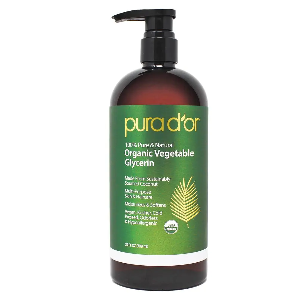 PURA D'OR 100% Pure Premium Grade Organic Vegetable Glycerin 24oz(709ml) – USDA Organic Coconut Derived Glycerin for Skin, Hair & DIY Beauty, Hydrating Moisturizer, Carrier Oil & Soap Making Base