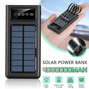 Portable Power Bank Solar Charger,40000mAh Power Bank Large Capacity Built in 3 Output and 1 Input Cables and Flashlight 5V2.1A Fast Charger Compatible with Smart Phones and Devices