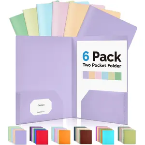6 Pack 2-Pocket Plastic Folders with Pockets, Heavy Duty Bulk Aesthetic Pastel Color File Folders, Filing Supplies for Back to School and Office
