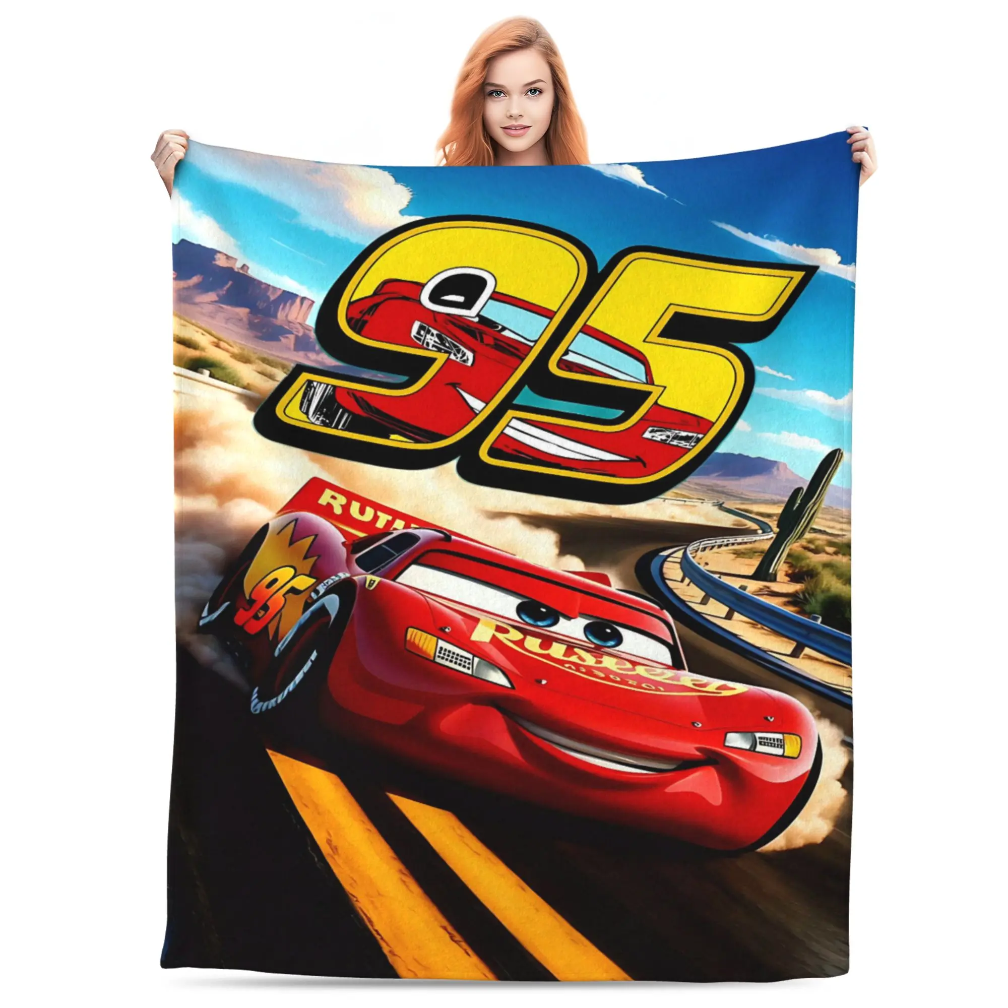 [SummerVibes] DISNEY CLASSIC Cars 95 Fleece Throw Blanket – Cars Movie Racing Design with Desert Scene, Soft Cozy Blanket for Kids, Teens & Pixar Fans, Perfect for Bed, Couch or Travel