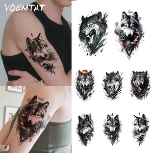 8pcs Ferocious Wolf Waterproof Temporary Tattoo Sticker Realistic Animal Sun Forest Body Art Arm Fake Tattoos Sleeve Women Men