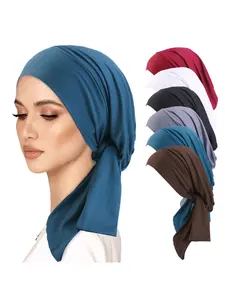 New Ribbon Fashion Elastic Headscarf Cap, Turban Hijab, Wrap Hat, Muslim Undercap, Hair Protection Cap, Bohemian Style, For Muslim