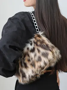 Women's Leopard Print Hobo Shoulder Clutch Chain Crossbody Bag, Japanese Style Fall Winter Evening Party Wedding New Year Halloween Festival, Fashionable Crossbody Bag