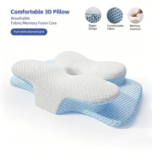 Ergonomic 2-In-1 Orthopedic Neck Pillow, Blue Butterfly Design, Memory Foam Support, Low Allergy Material, Ideal Gift for Seniors