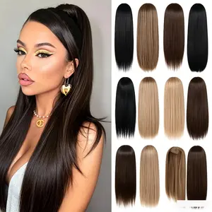 Clip in Ponytail Extension Wrap Around Long Straight Pony Tail Hair Synthetic Hairpiece Various Colors chocolate brown wig