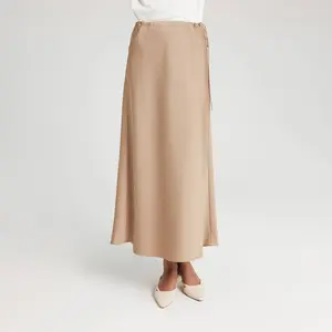 Women's Textured Satin Side-Tie Skirt - A New Day Light Taupe XXL