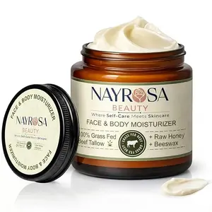NayRosa Tallow Glow Skin Butter – 100% Grass-Fed Beef Tallow & Raw Honey Whipped Cream for Face & Body – Deep Moisturizing Hydrating Body Butter with Skin Barrier Support for Dry & Sensitive Skin (120ml)