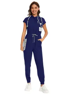 Women's Jumpsuit Set High-Quality Stand Collar Work Uniform with Multi-Functional Pockets Suitable for Outpatient Clinics Nursing Stations and Diagnosis Assistance