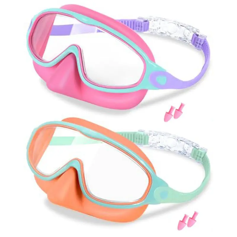 Large Frame Swim Glasses, Waterproof 1-Piece Design for Adults & Children with an Anti-Fog, High-Def Lens and Nose Protection