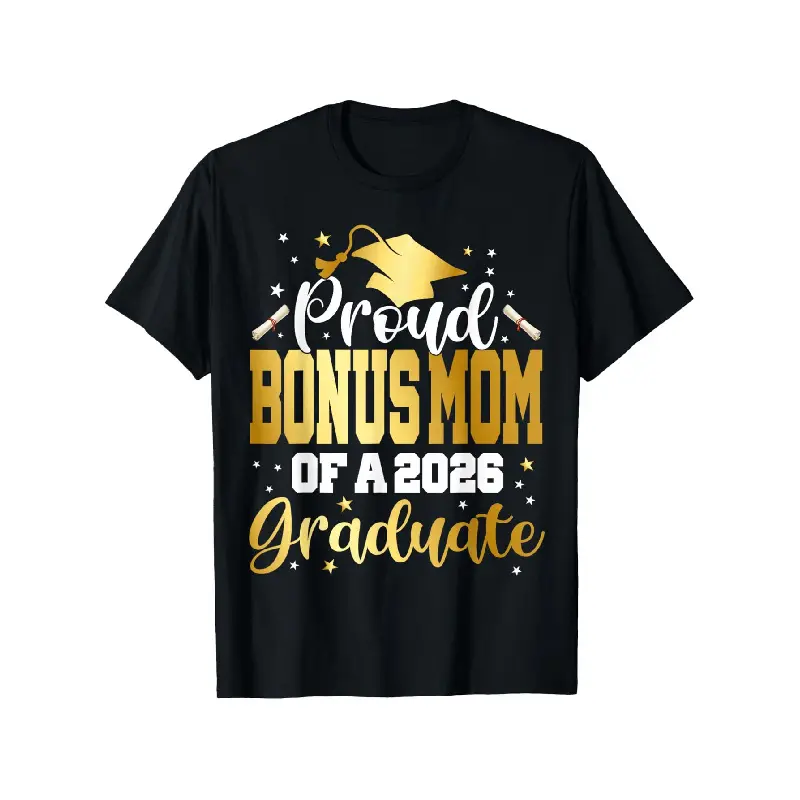 Menswear Casual Round Neck Short-Sleeve Graphic Tee - Proud Bonus-Mom of 2026 Graduate Senior 2026 Shirt Tshirt