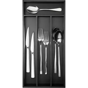 Small Bamboo 4-Slot Black In-Drawer Silverware Organizer Tray, Kitchen Utensil Cutlery Flatware Storage Holder for Kitchen Drawer