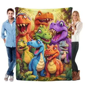 Soft Funny Throw Blanket Cute Smiling Dinosaurs HD Digital Print Flannel,Contemporary Animal Theme All-Season Cozy Knitted Thermo-regulating Cover,Lightweight Fabric,Perfect For Napping,For Teen Boy Girl Birthday Christmas Gift