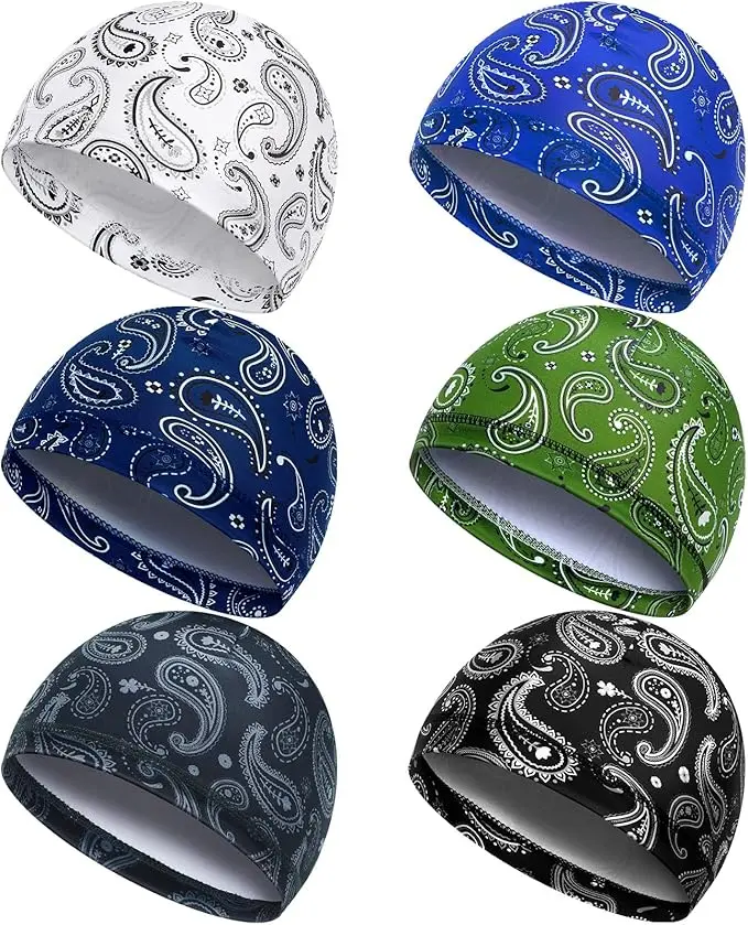 6 Pcs Men Cooling Skull Cap Helmet Liner Sweat Wicking Beanie Head Roll Bicycle Cycling Running Hat