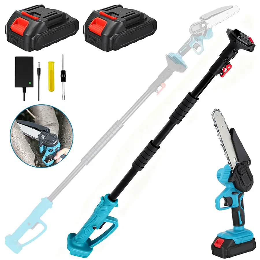 【Dealsforyoudays】2 in 1 Mini Chainsaw with 2 x 21V Batteries,6 Inch Mini Chainsaw Cordless with Extension Pole,  Battery Powered Electric Chain Saw for Tree Trimming Branch Cutting Wood PruningTelescopic Pruning Saw