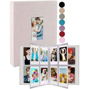 Mini Photo Album 208 Vertical Photos - Linen Front Window, 2x3 Photo Album Compatible with K-pop Photocards, Fujifilm Instax Mini Film 7s 8 9 11, Polaroid Snap/PIC 300, Zip Printer, Beige