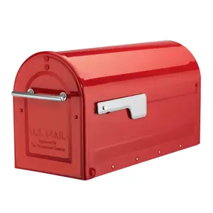 212 MAIN Architectural Mailboxes Boulder Post Mount Mailbox - Red, Large Size, Modern, Outdoor