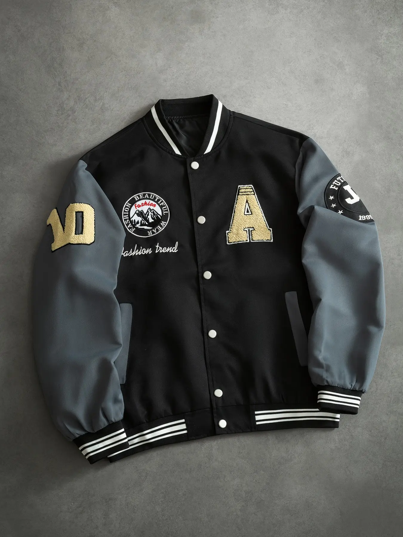 Men's Long Sleeve Letter Pattern Colorblock Casual Fitted Jacket, Coats, Casual Fashion Outerwear, Perfect Gift for Boyfriend, Spring & Fall Baseball Jacket, Back-To-School Season, Menswear
