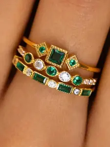 Exquisite Stackable Ring Set - Synthetic Zirconia Geometric Rings for Women & Girls Holiday Party Engagement Ring, Perfect for Wedding Jewelry, Daily Wear Anniversary Gift