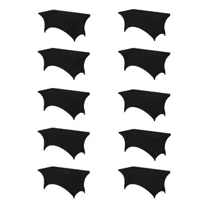 10 Packs 6FT Rectangular Spandex Table Covers, Fitted and Stretched Tablecloth, Reusable, Washable and Wrinkle-resistant For Banquet, Meeting, Wedding and Parties  Black Decor Ornaments