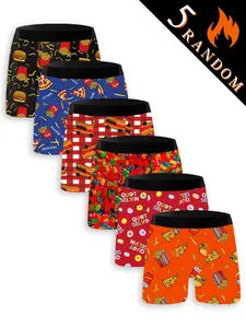 5 Random Men's, Fun Food Festival Style, Comfortable Stretch Fabric, Soft Skin-Friendly Fit for Relaxed Home Wear, Print Boxershorts, Printed Underwear, Underwear Boxers