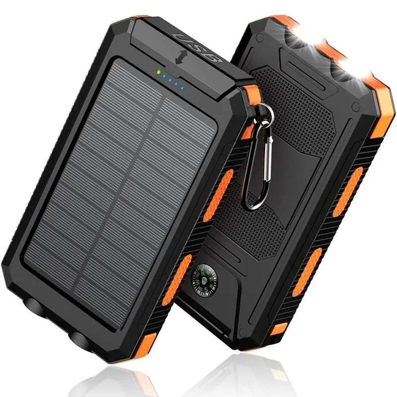 Multifunctional Outdoor Portable Camping Flashlight, Solar Powered Or USB Charging Power Bank with Compass Function, Durable Intelligent Indicator Light, Perfect for Camping Travel, Rechargeable Solar Flashlight