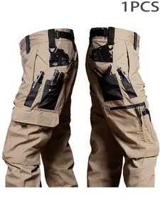 Men's Work Pants, Casual Outdoor Tactical Trousers, Multi-Pocket Hiking Pants, Loose-Fitting, All Seasons, Solid Pattern, Casual Sporty Trousers, Casual Fashion Pocket