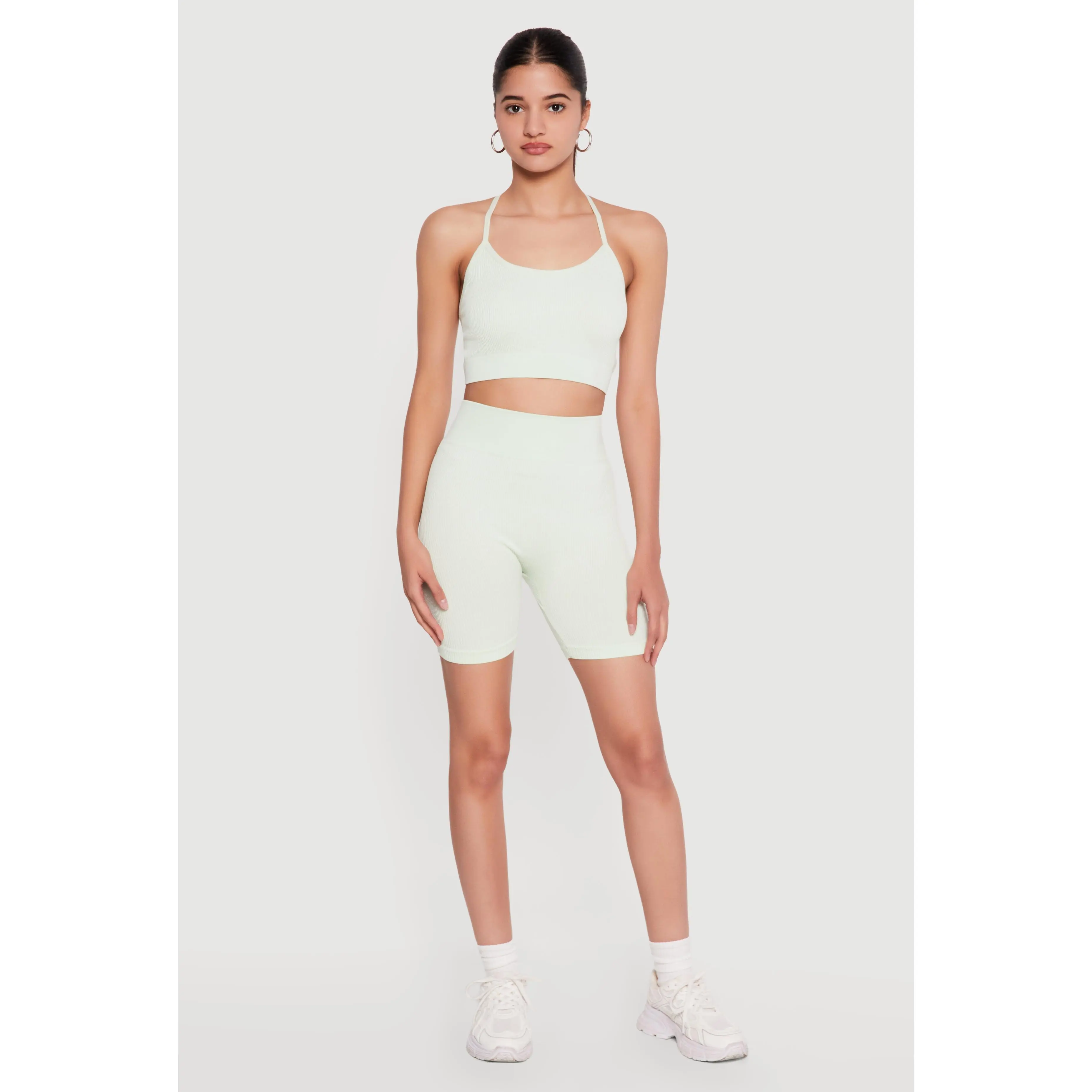 High Waisted Compression Rib Biker Shorts