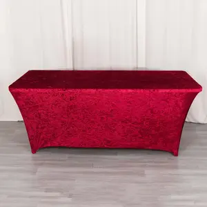Crushed Velvet Stretch Rectangular Table Cover 6ft Red - Wrinkle-Free Tablecloth