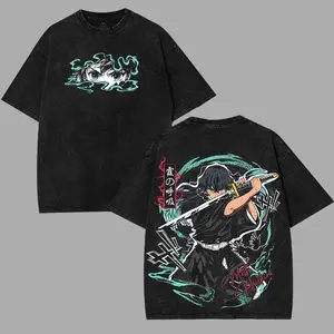 valentine shirts Muichirou Tokito - Mist Hashira v5 Demon Slayer Kimetsu No Yaiba Anime Double Printed Acid Washed Tee Tops 90s Menswear graphic tee merch unisex Distressed Festive