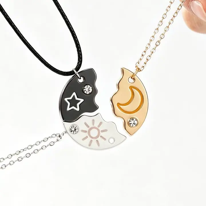 3-Piece Magnetic Friendship Necklace for Teen Girls, Sun Moon Star Puzzle Pendant Set, Casual Alloy Chain Jewelry, Womens Gifts for BFFs, Girly Feminine Items, Birthday, School, Magnetic Necklaces, Chain Jewelry Necklaces