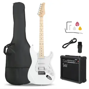 Glarry 39 Inch Electric Guitar Kit for Beginner, HSS Pickups 6 String Solid-BodyFull Size Adults Electric Guitars W/Amplifier,Bag,Strap,Cable,Accessories -White