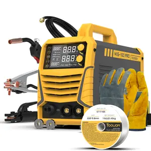 TOOLIOM MIG-160PRO Multiprocess MIG Welder 160Amp with Gloves & E71T-GS Wire, 110/220V Dual Volts 4-in-1 Flux Core/Gas MIG/MMA/Lift TIG Welding Machine, Portable IGBT DC Inverter with LCD Display