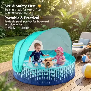 Kiddie Baby Pool with Canopy - Foldable Infant Toddler Kids Pool with Shade Baby Beach Essentials Tent Swimming Wading Pools for Toddlers 1-3, Ball Pit Backyard Water Play, 48"1