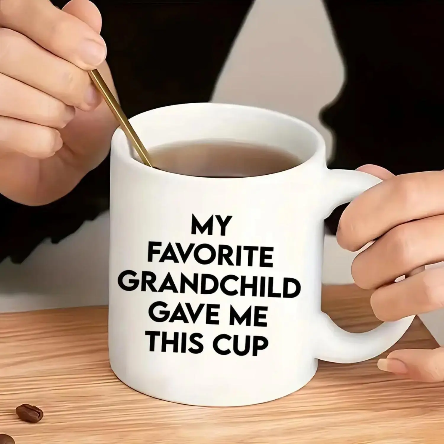 11oz Coffee Mug, 1 Count Favorite Grandchild Gave Me This Cup Letter Heat Resistance Ceramic Mug, Unique Warm Birthday Gift for Grandpa Grandma, Funny Gift Mug, Kitchenware