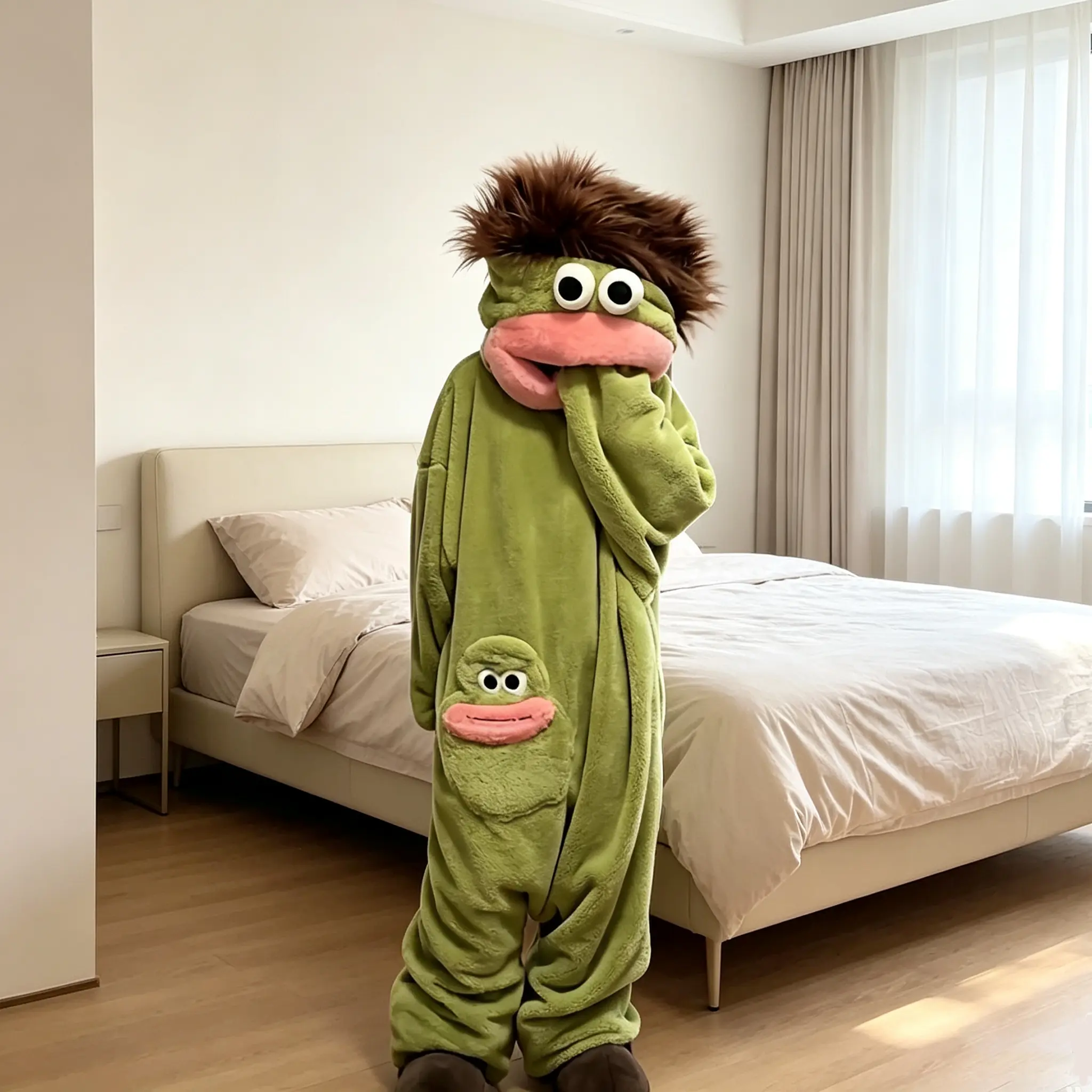 Funny Big Mouth Monster Adult Onesie, Thick Fleece Couples Pajamas, Quirky Novelty Loungewear Costume with Comb