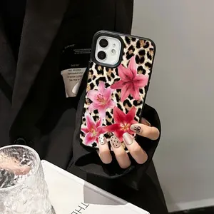 Vintage Lily Leopard Print Shockproof Phone Case Cover for iPhone 15/15 Plus/15 Pro/15 Pro Max/11-16 Promax, Trendy Gift for Family/girlfriend