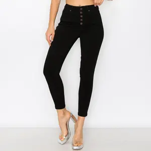 HIGH-RISE EXPOSED BUTTON FLY SKINNY $29.99 High-rise full length skinny in our True Stretch fabric with pocket detail. Stone washed with whiskers and hand sand. 4 exposed button-fly closure with kissing welt coin pocket detail. Fabric Content: 70% Cotton
