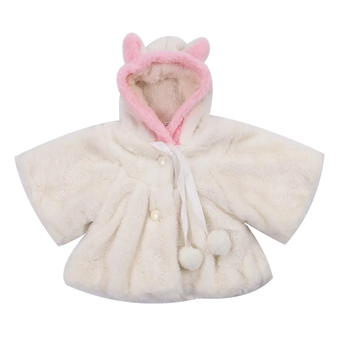 Infant Baby Girls Winter Thick Warm Coats Cute Bunny Ear Hooded Fleece Jacket Baby Cape Cloak Coat Outwear