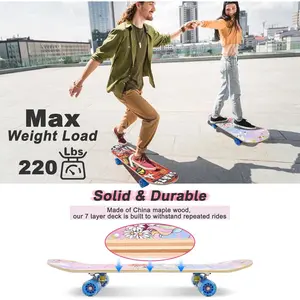 Standard Skateboards with Colorful Flashing Wheels for Beginners, Kids,Teens, 7 Layer Maple Complete Skateboard for Girls Boys, 31" x 7.8" Double Kick Concave Kids skateboard with Skate T-Tool