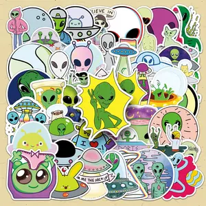 Alien Pattern Sticker, 50pcs/set Cute Cartoon Sticker, Decorative Sticker for Crafts, Scrapbooking, Journaling, Gift Wrapping, Funny Stickers