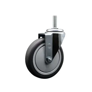 Thermoplastic Rubber Swivel Threaded Stem Caster - 5" x 1.25" Gray Wheel and 3/4" Stem - 300 lbs Capacity/Caster - Service Caster Brand
